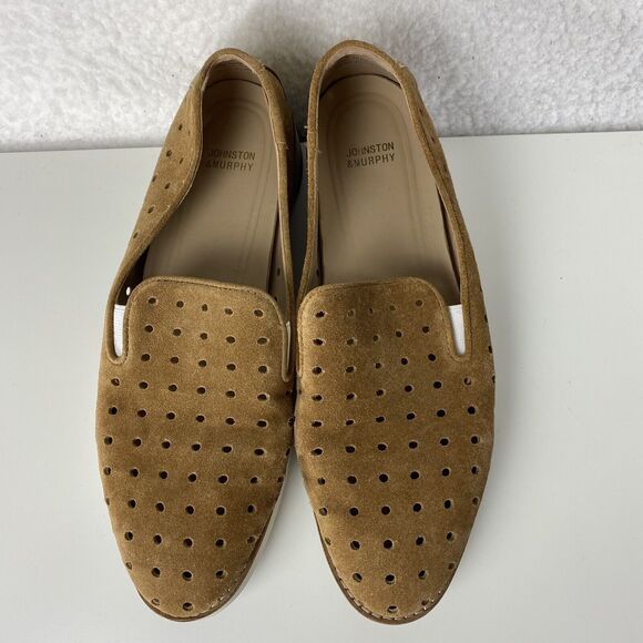 Johnston & Murphy Loafers Womens Sz 8.5M Brown Penelope Perforated Suede Slip On - Picture 3 of 12